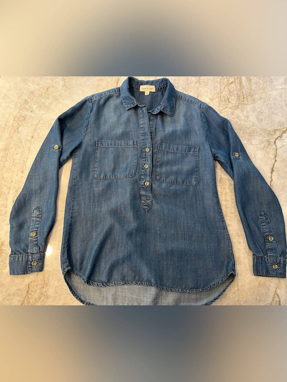 Cloth & Stone XS 100% Tencel Denim Chambray Pullover Shirt Blue